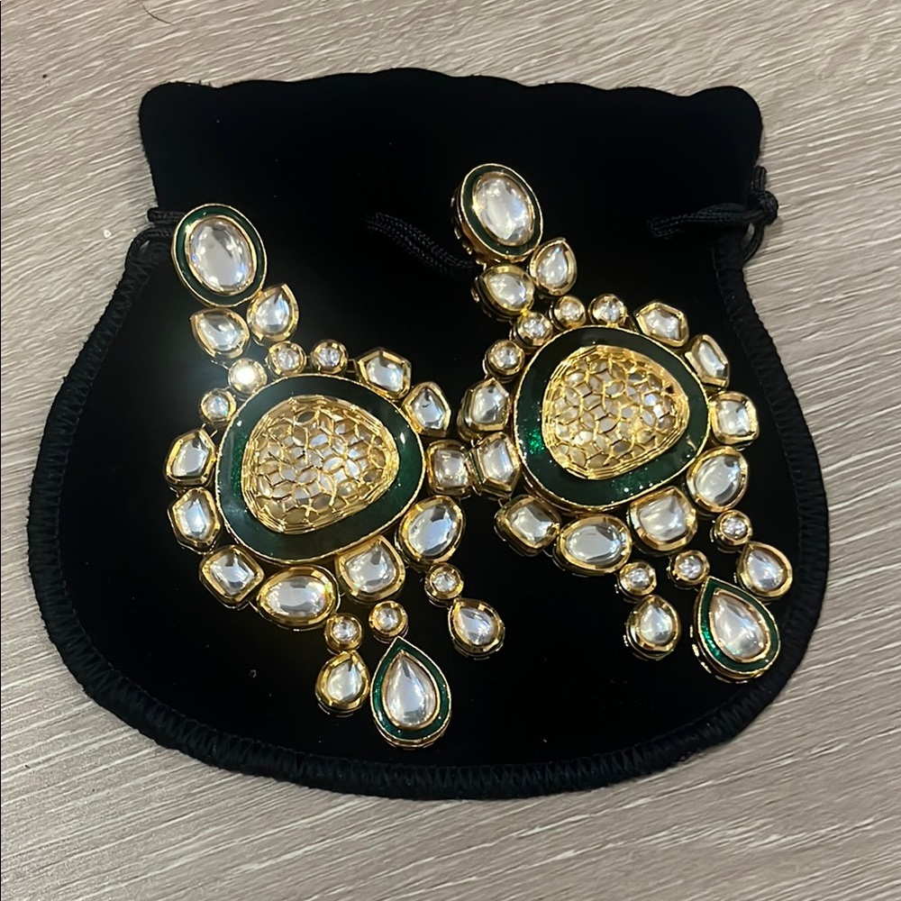 Elegant Gold and Green Statement Earrings